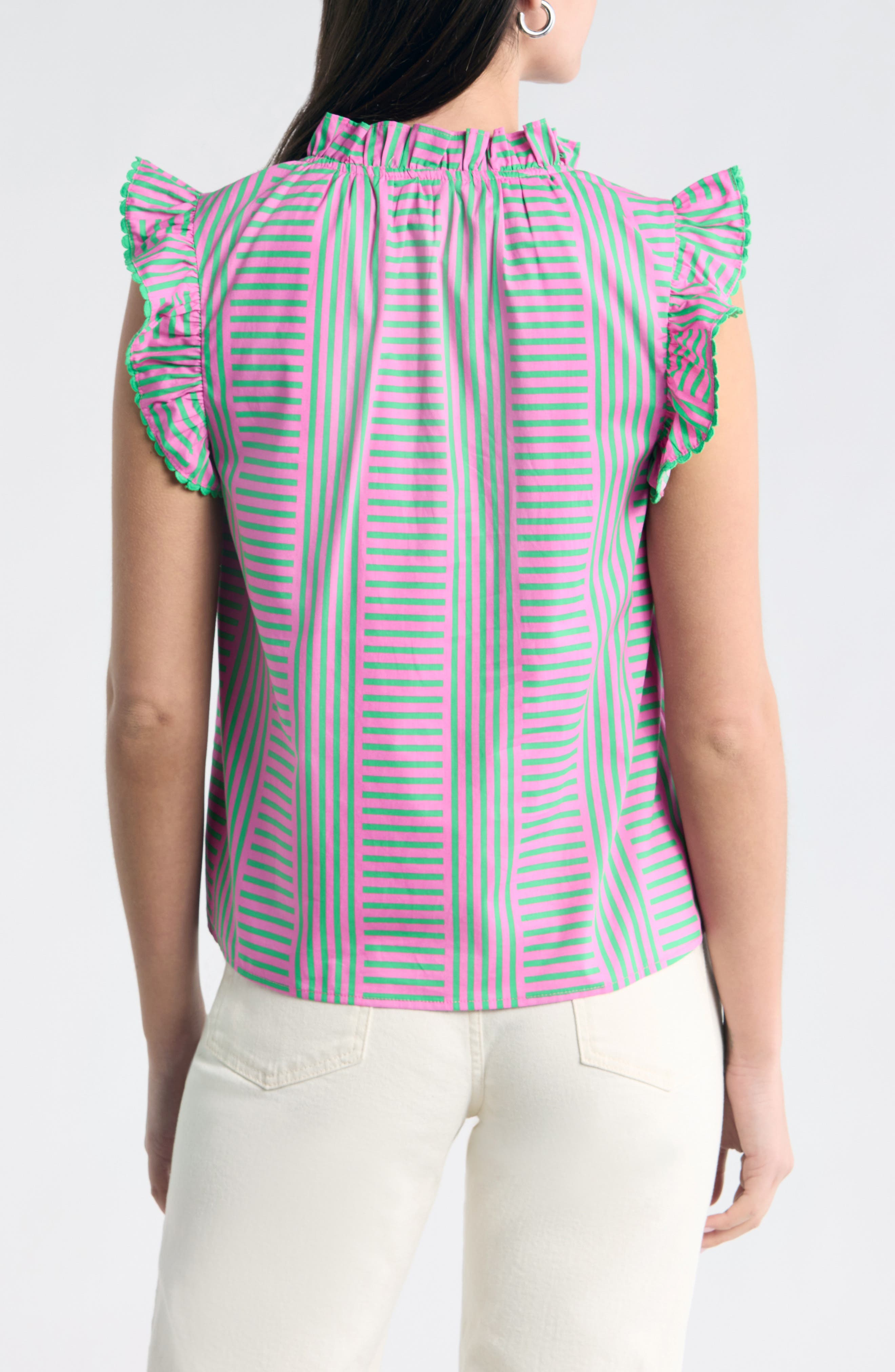 Valda Stripe Jazzy Flutter Sleeve Top - image 2