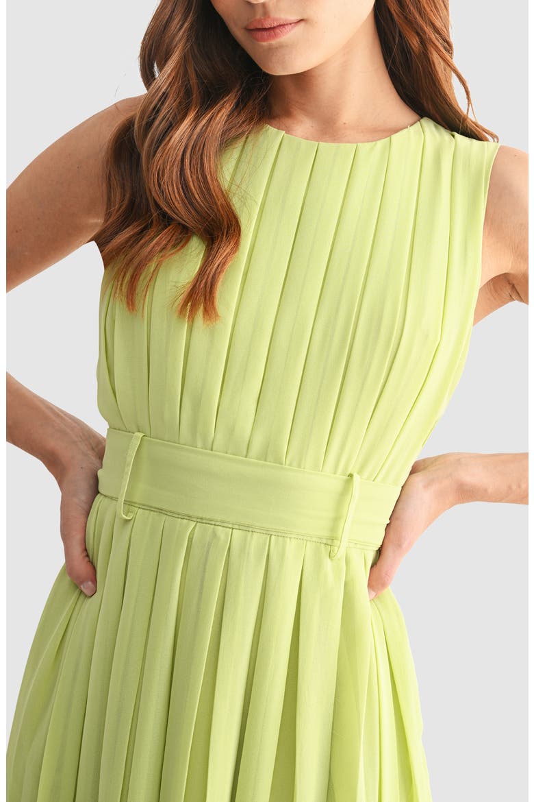 Pleated Belted Maxi Dress, Alternate, color, LIME GREEN