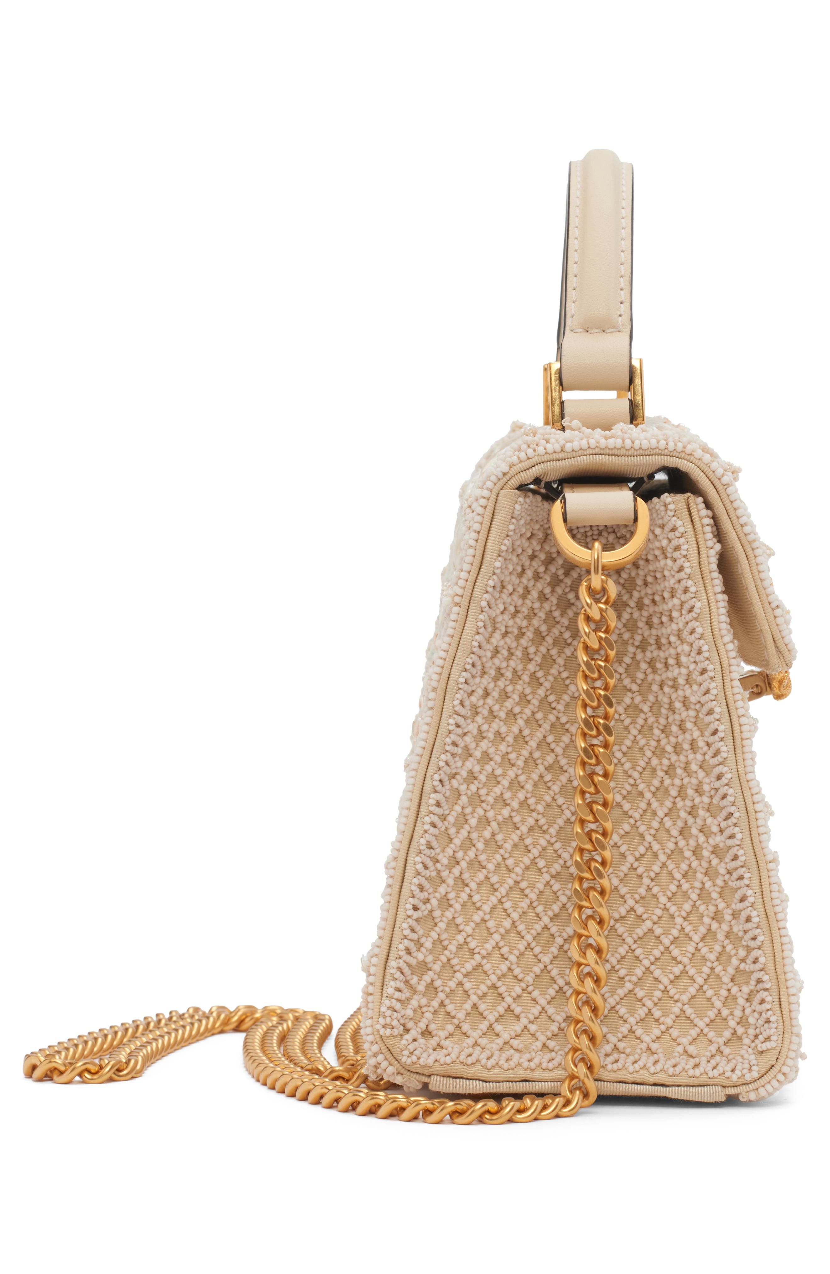 Valentino Garavani Mini Vsling Embroidered Moiré Top Handle Bag, Alternate, color, White/ Cream