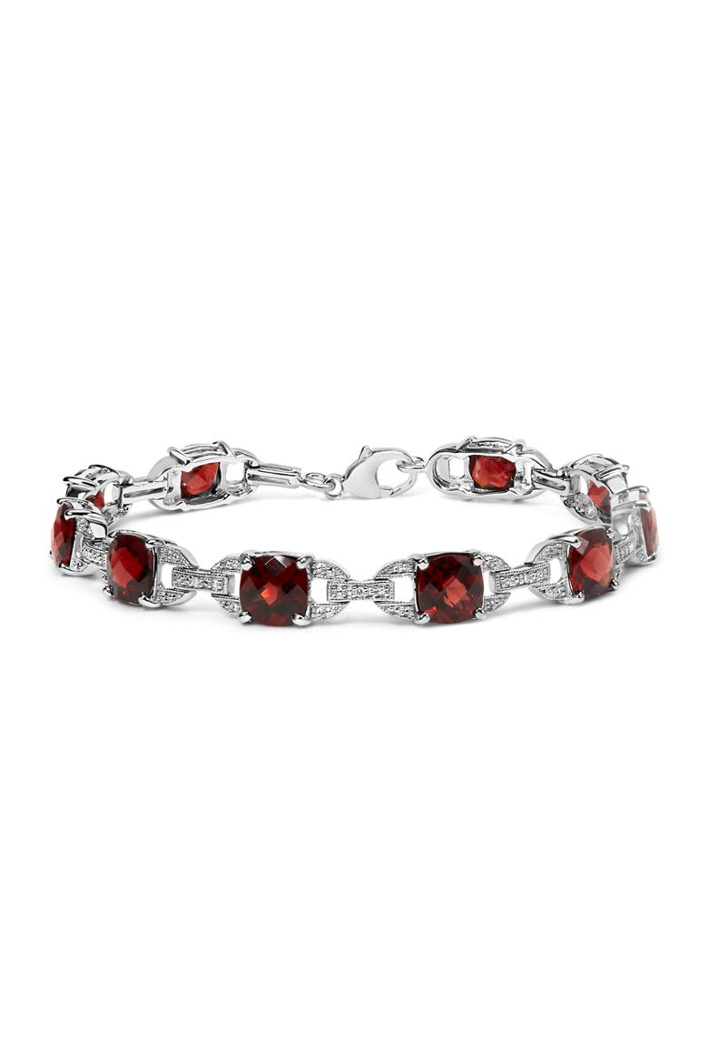 Silver Garnet & Diamond Accent Tennis Link Bracelet, Main, color, White