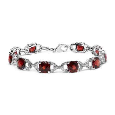 Silver Garnet & Diamond Accent Tennis Link Bracelet