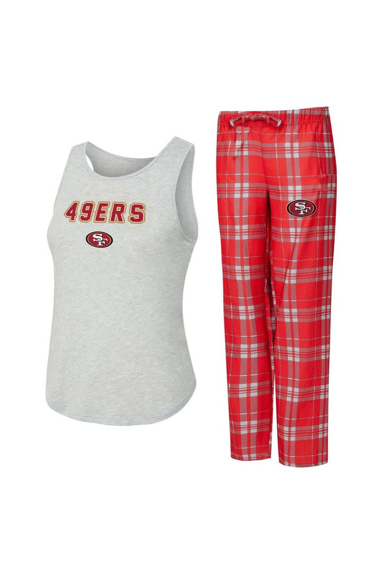 Women's Concepts Sport  Heather Gray/Scarlet San Francisco 49ers Regulate Plaid Tank Top & Pants Sleep Set, Main, color, Heather Gray