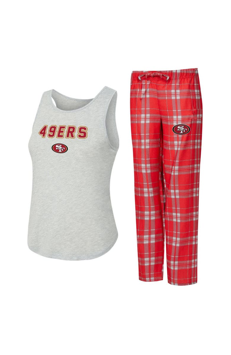 CONCEPTS SPORT Women's Concepts Sport  Heather Gray/Scarlet San Francisco 49ers Regulate Plaid Tank Top & Pants Sleep Set, Main, color, Heather Gray