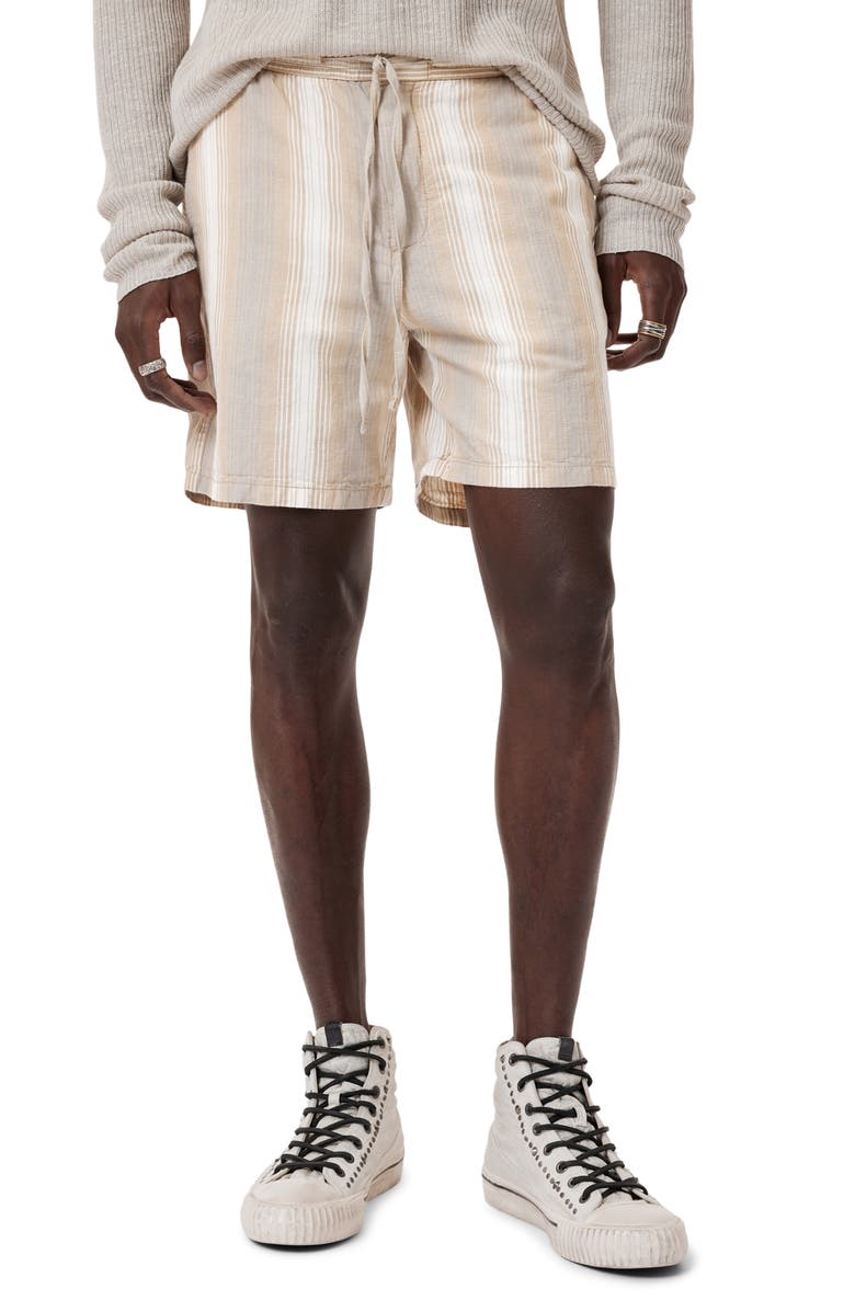 John Varvatos Stripe Cotton & Hemp Drawstring Shorts, Main, color, Chalk