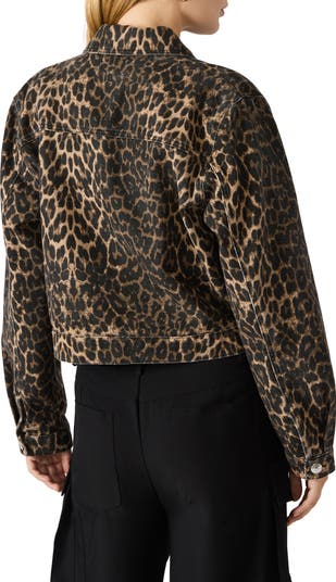 Leopard Print Crop Denim Jacket