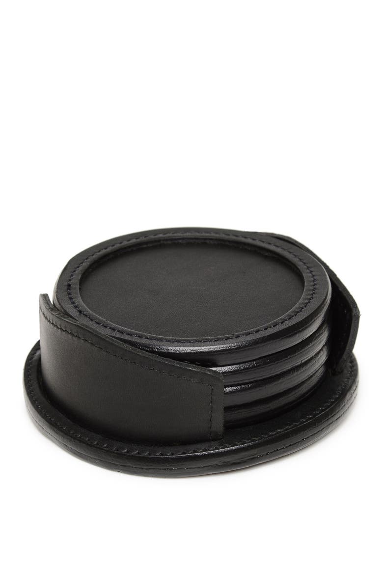 Frost Leather Coaster Set, Main, color, Black
