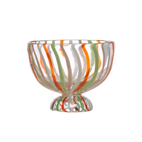 6.75 Inches Hand-Painted Glass Footed Bowl with Stripes