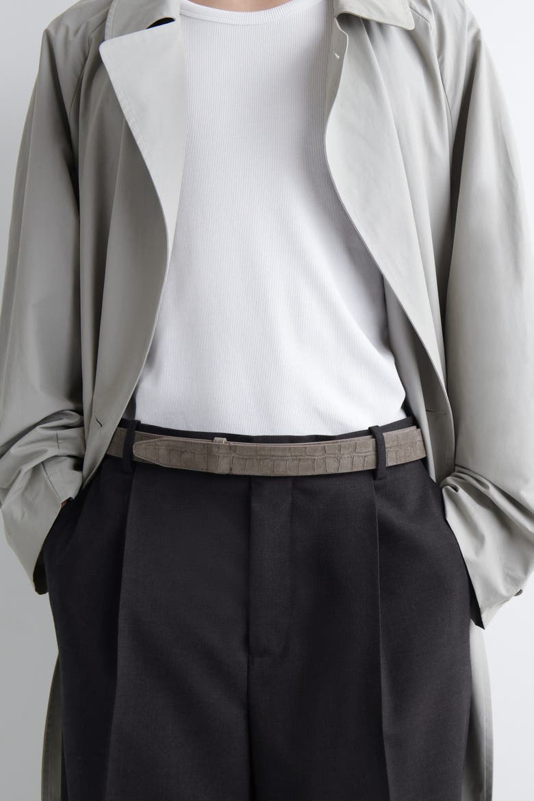 Croc-effect Suede Buckleless Belt, Alternate, color, GRAY