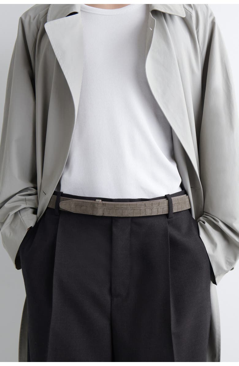 COS Croc-effect Suede Buckleless Belt, Alternate, color, Gray