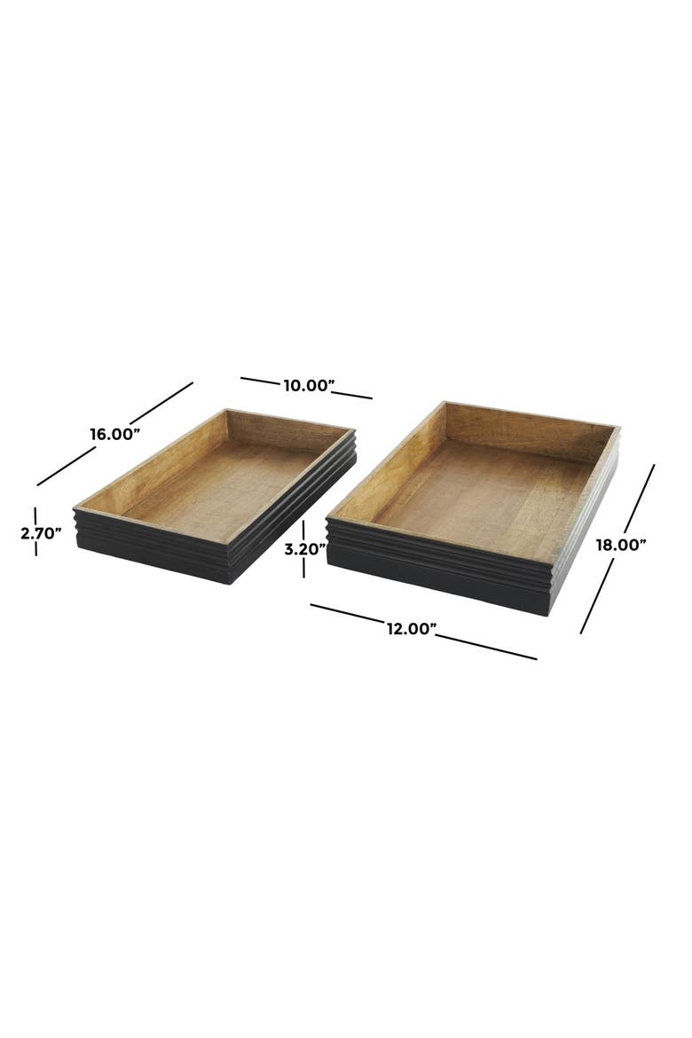 Set of 2 Wooden Trays, Alternate, color, BROWN MULTI