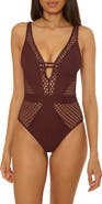 Becca Castaway Fishnet Plunge One-Piece Swimsuit