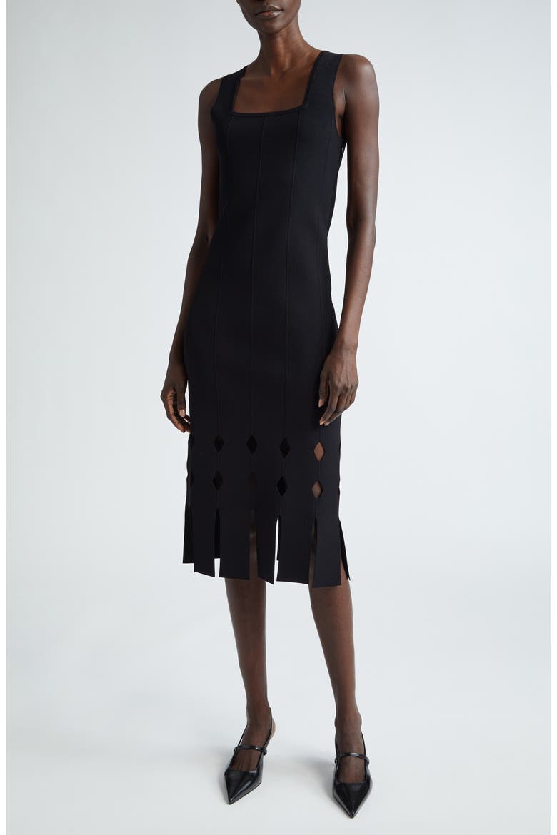 Cutout Fringe Hem Sweater Dress, Main, color, BLACK