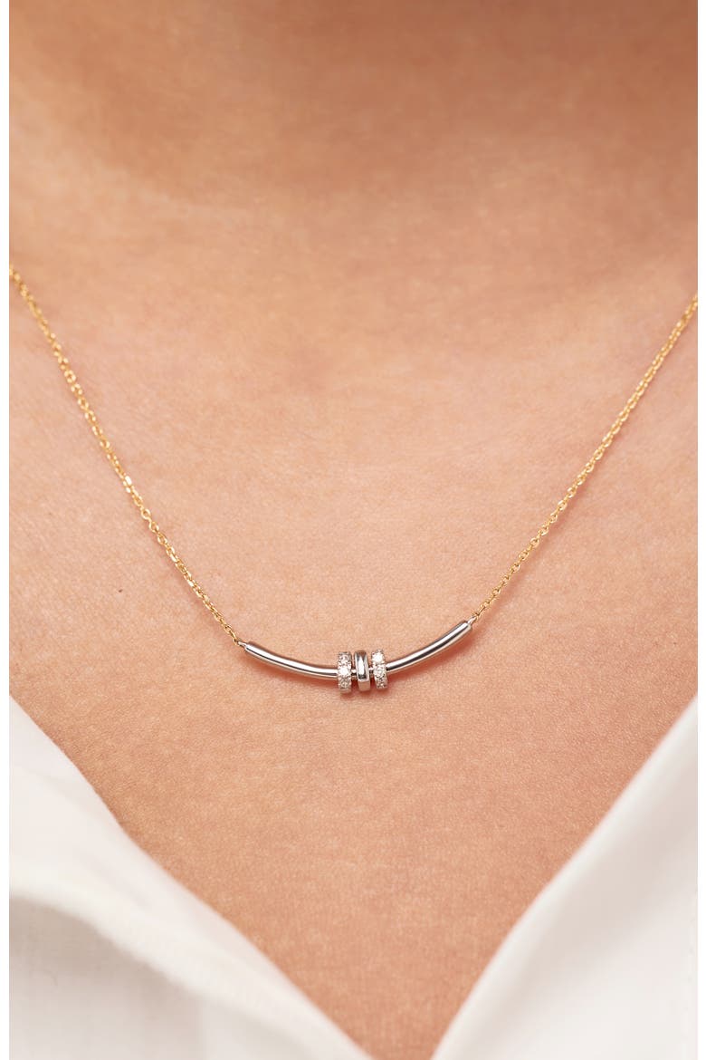 Solid Yellow Gold - Diamond Links Bar Necklace, Alternate, color, Two-Tone