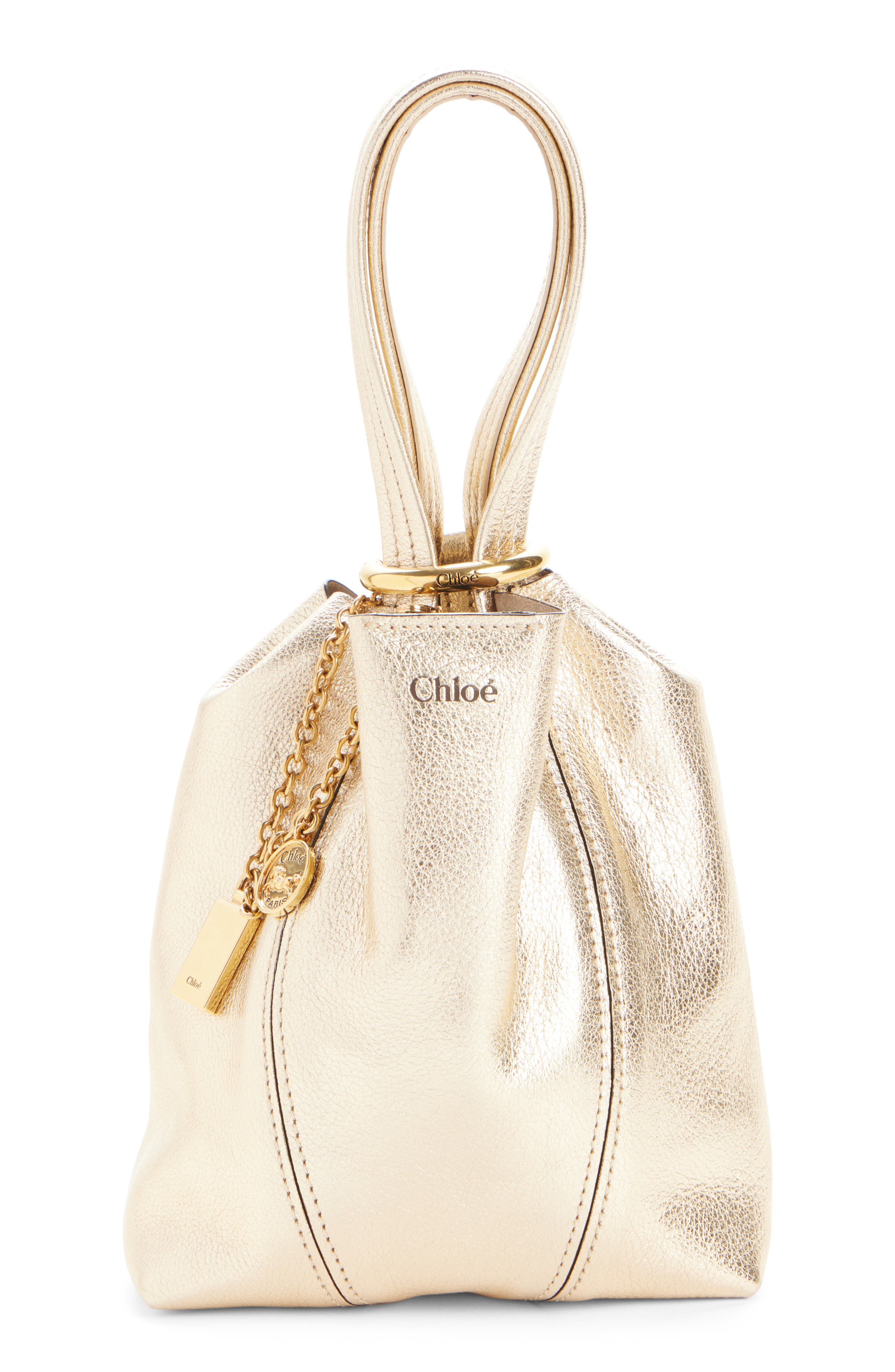 Chloé Small Spin Metallic Leather Tote, Alternate, color, Light Gold