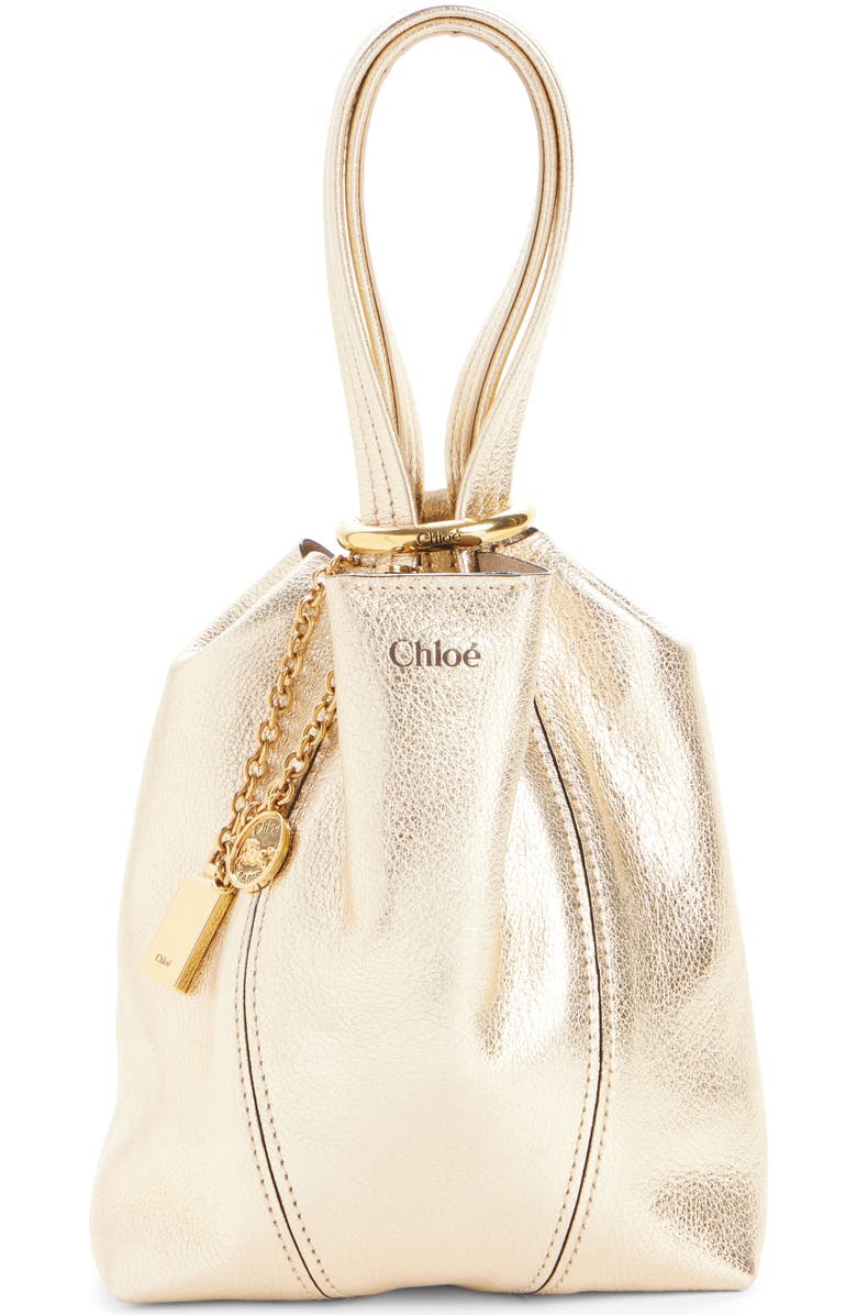 Chloé Small Spin Metallic Leather Tote, Alternate, color, Light Gold