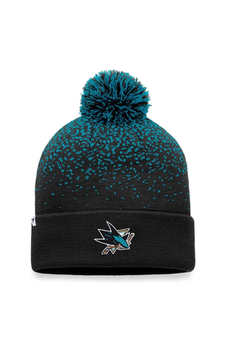 FANATICS Men's Fanatics Branded Black San Jose Sharks Iconic Gradient Cuffed Knit Hat with Pom, Alternate, color, 