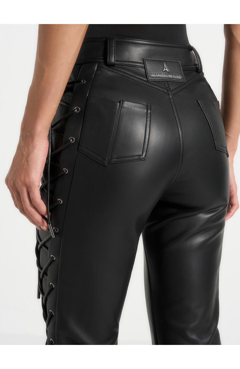 Manière De Voir Ambre Leather Lace Up Flared Trousers, Alternate, color, Black