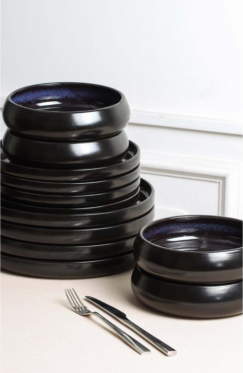Stone Lain Lagoon Stoneware 12-Piece Dinnerware Set, Alternate, color, Black