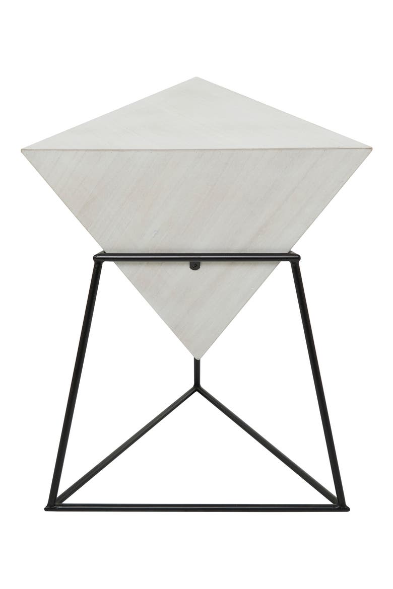 White Wood Modern Accent Table with Black Metal Stand, Alternate, color, BLACK