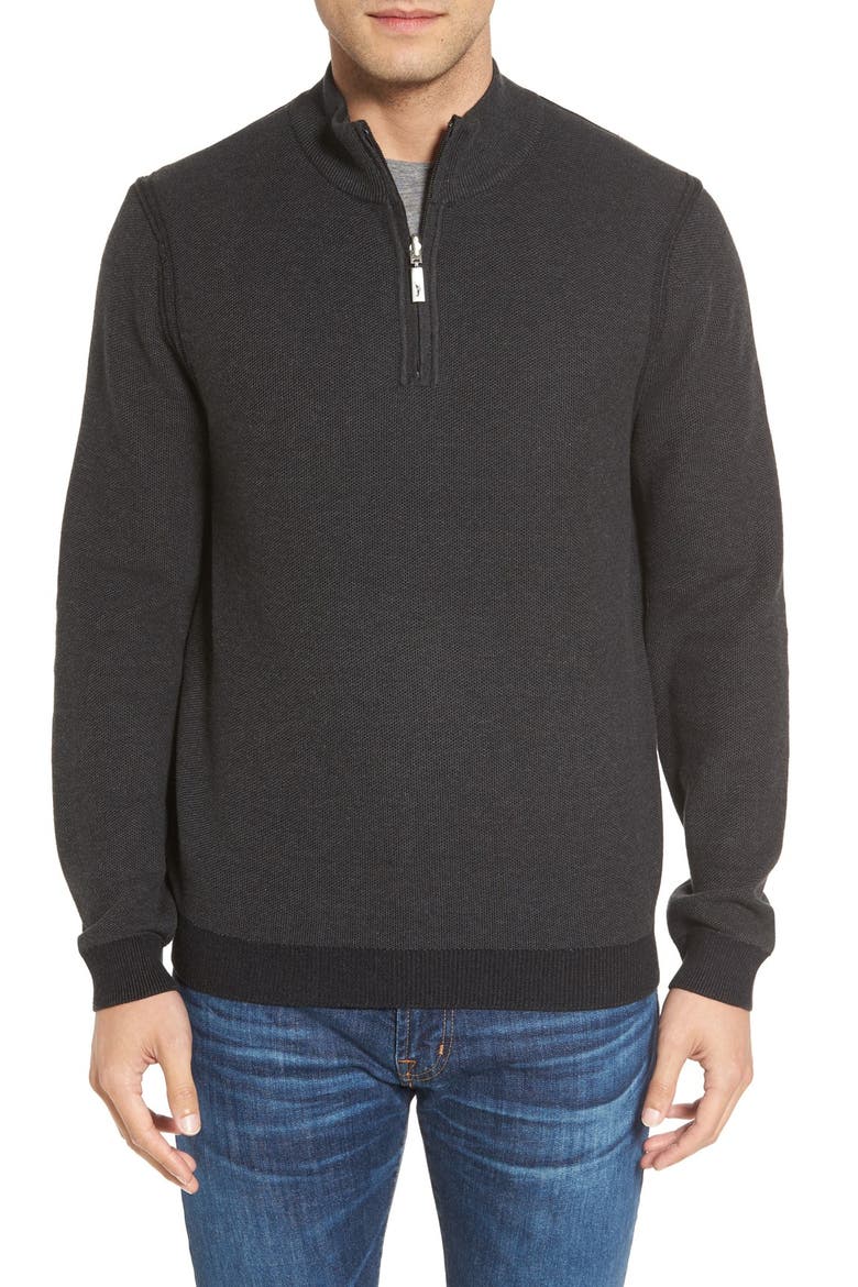 'Make Mine a Double' Reversible Quarter Zip Sweater, Main, color, COAL
