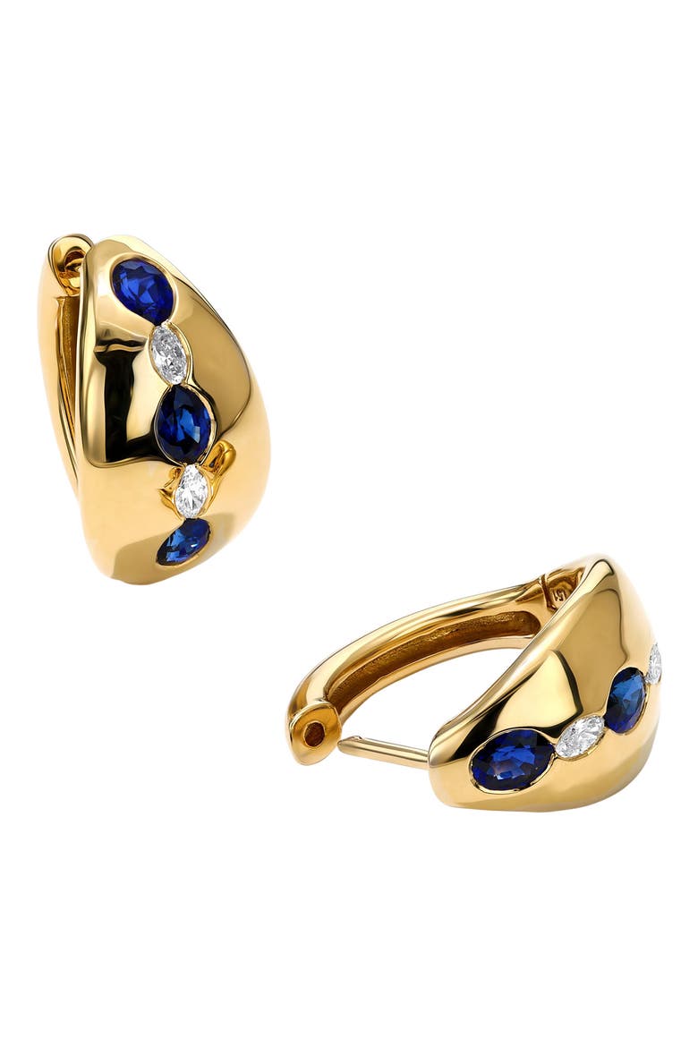 Oval Sapphire & Diamond Huggie Hoop Earrings, Alternate, color, SAPPHIRE
