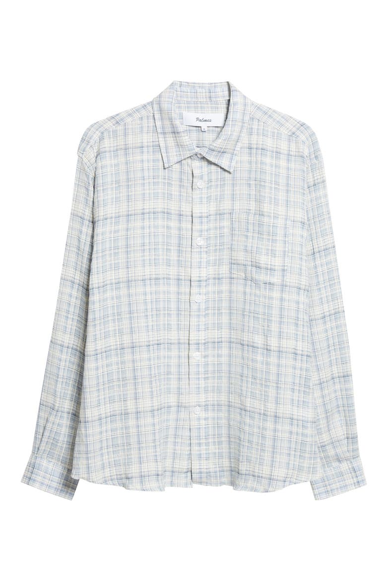 Plaid Wrinkle Cotton & Linen Blend Button-Up Shirt, Alternate, color, SKY BLUE