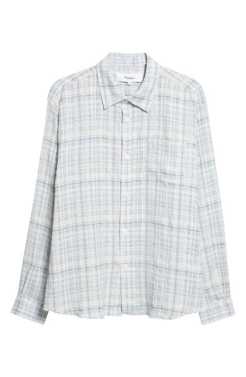 Plaid Wrinkle Stretch Cotton & Linen Button-Up Shirt