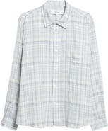 PALMES Plaid Wrinkle Cotton & Linen Blend Button-Up Shirt