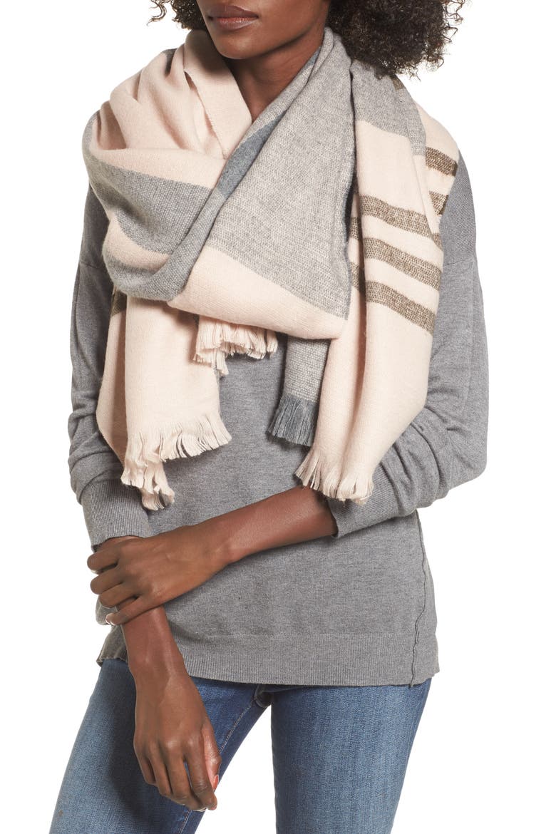 Classic Plaid Blanket Scarf, Main, color, BLUSH COMBO