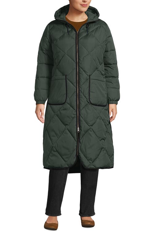 Lands' End Plus Size Featherfree Insulated Diamond Quilted Maxi Coat In Green