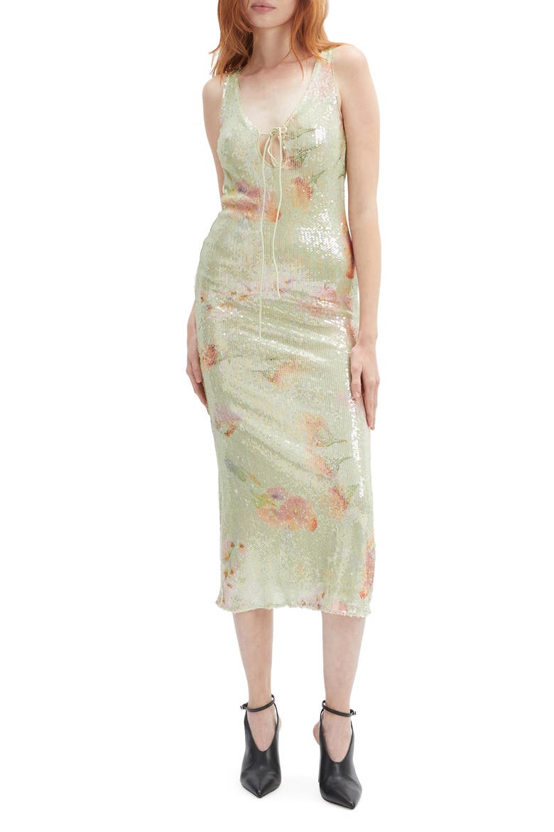Eloda Sequin Embellished Dress, Main, color, GREEN FLO