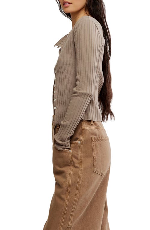 Free People Tilly Rib Long Sleeve Button-up Top In Brown