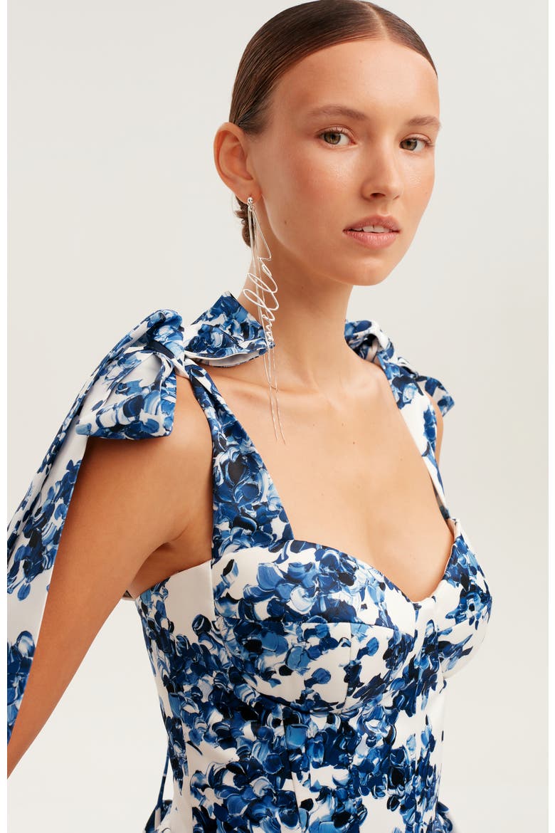 Fitted Bodice A-Line Floral Mini Dress for Cocktail Events, Alternate, color, Blue-Double