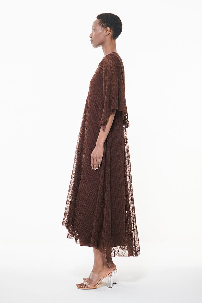 Textured Open Knit Cape Dress, Alternate, color, Brown