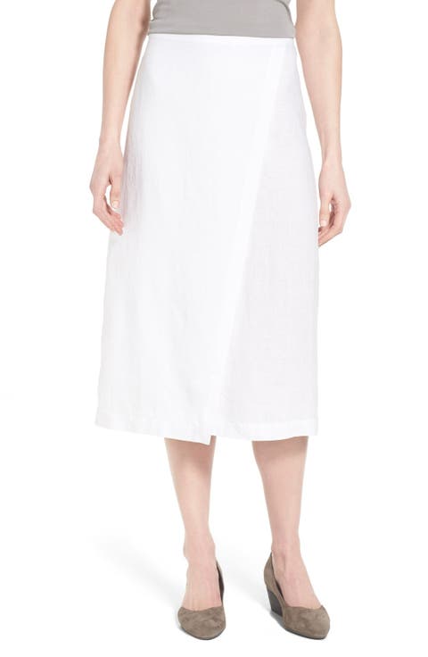 Organic Linen Wrap Front Midi Skirt