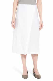 Eileen Fisher Organic Linen Wrap Front Midi Skirt