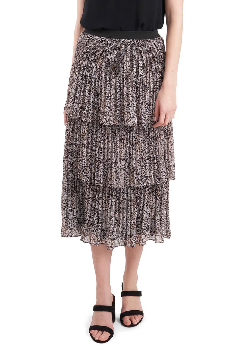 Tiered Pleated Skirt, Main, color, LEOPARD BROWN