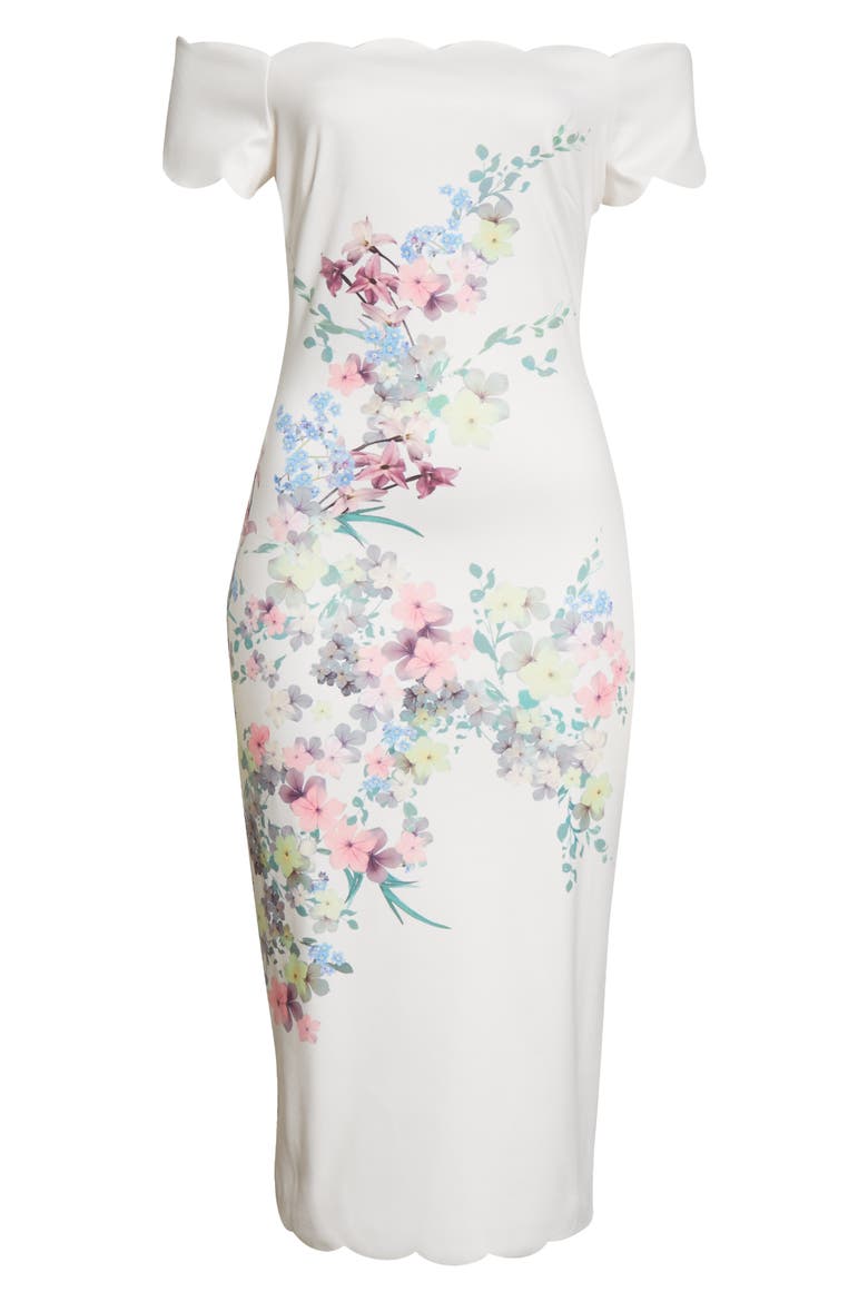 Trixiiy Pergola Floral Off the Shoulder Sheath Dress, Alternate, color, IVORY