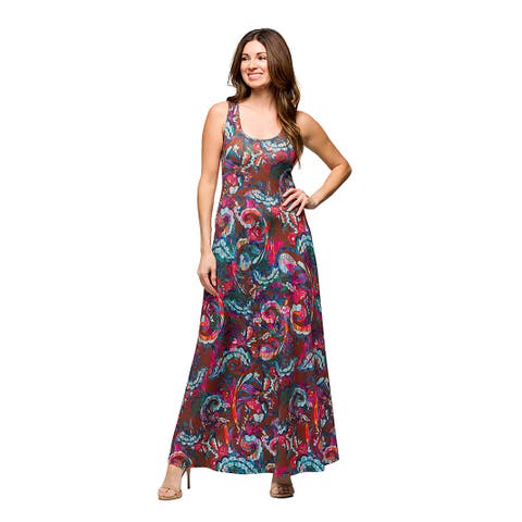 Maternity Pink and Brown Print Scoop Neck A-Line Sleeveless Maxi Dress