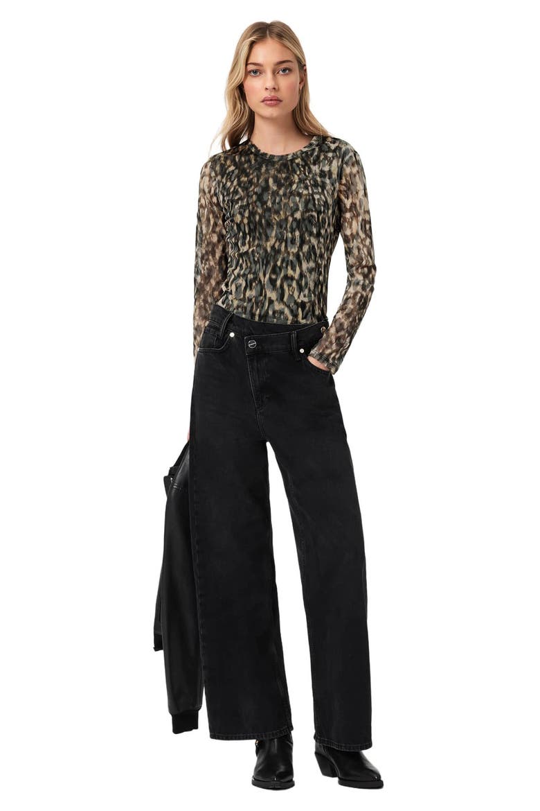 Ellie Floral Long Sleeve Mesh T-Shirt, Alternate, color, LEPPO BROWN