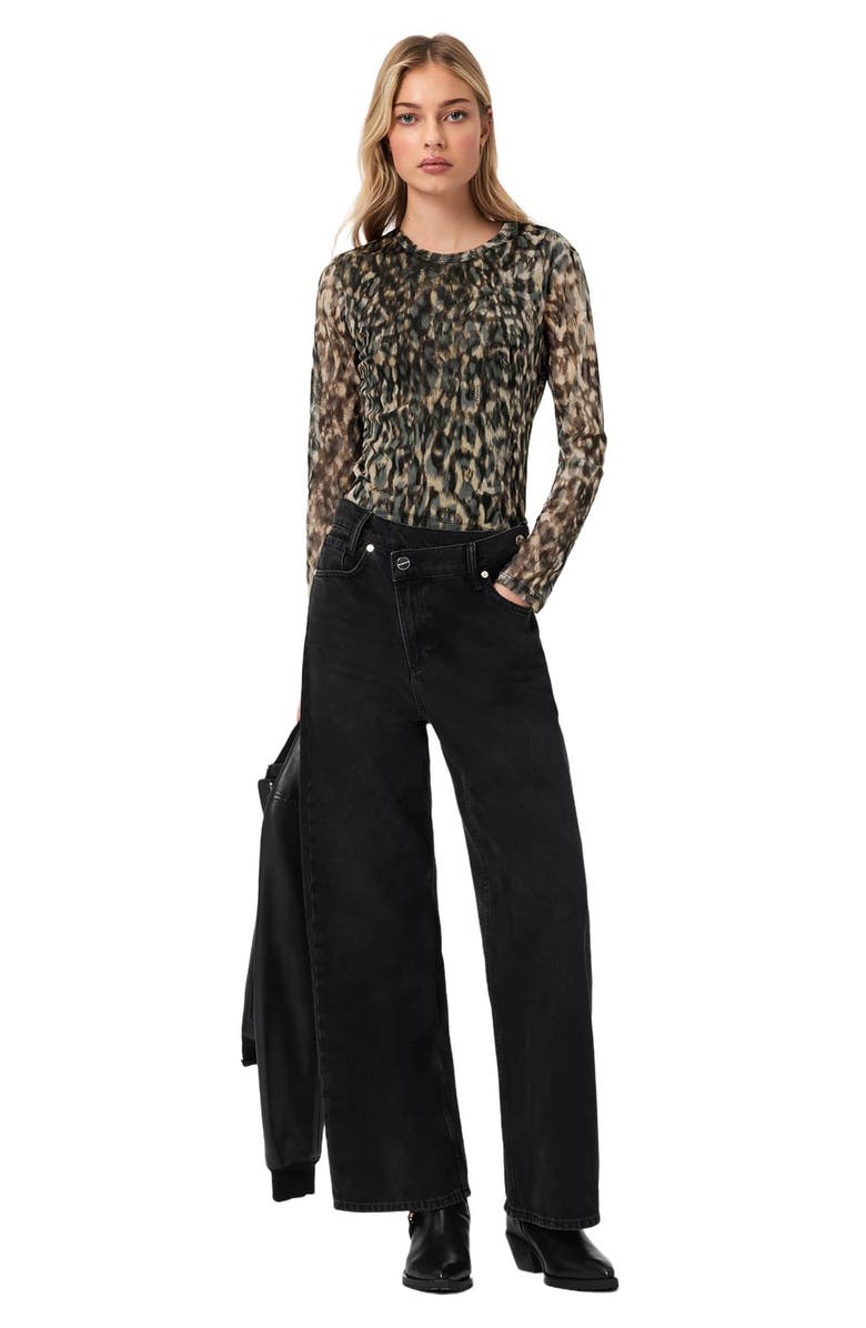AllSaints Ellie Floral Long Sleeve Mesh T-Shirt, Alternate, color, Leppo Brown