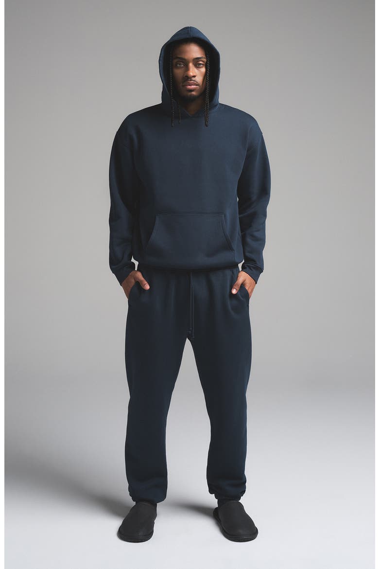 FLEECE LOUNGE RELAXED HOODIE, Alternate, color, NAVY