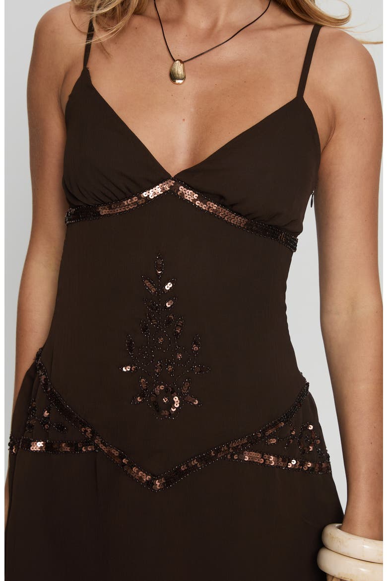 Jesenia Sequin Chiffon Party Dress, Alternate, color, BROWN