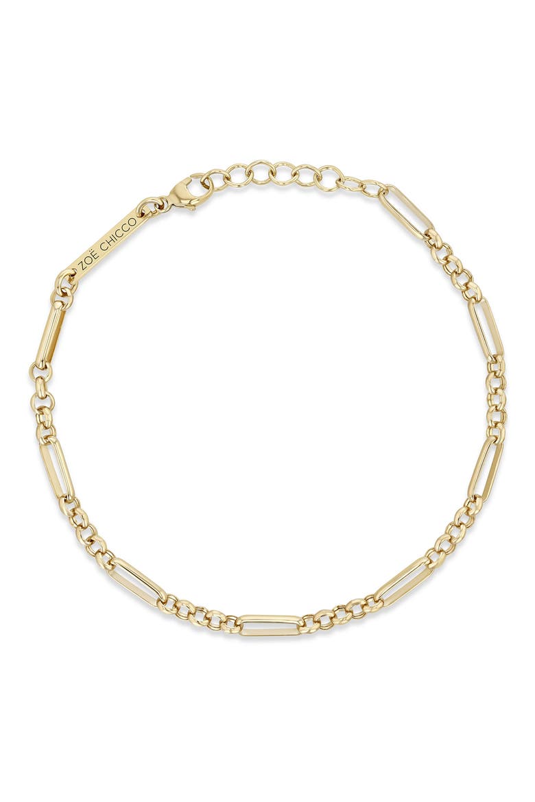 14K Gold Paper Clip Station Chain Bracelet, Alternate, color, YELLOW GOLD