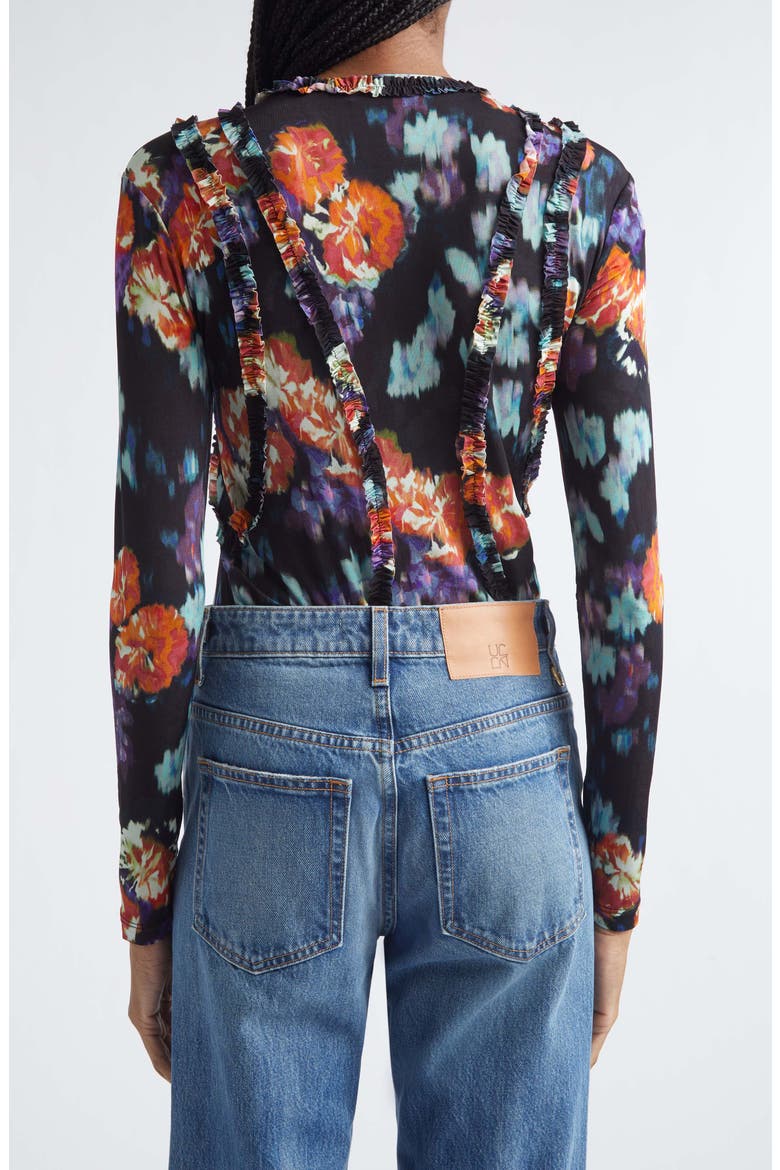 Clover Floral Frill Detail Jersey Top, Alternate, color, NOCTURNE
