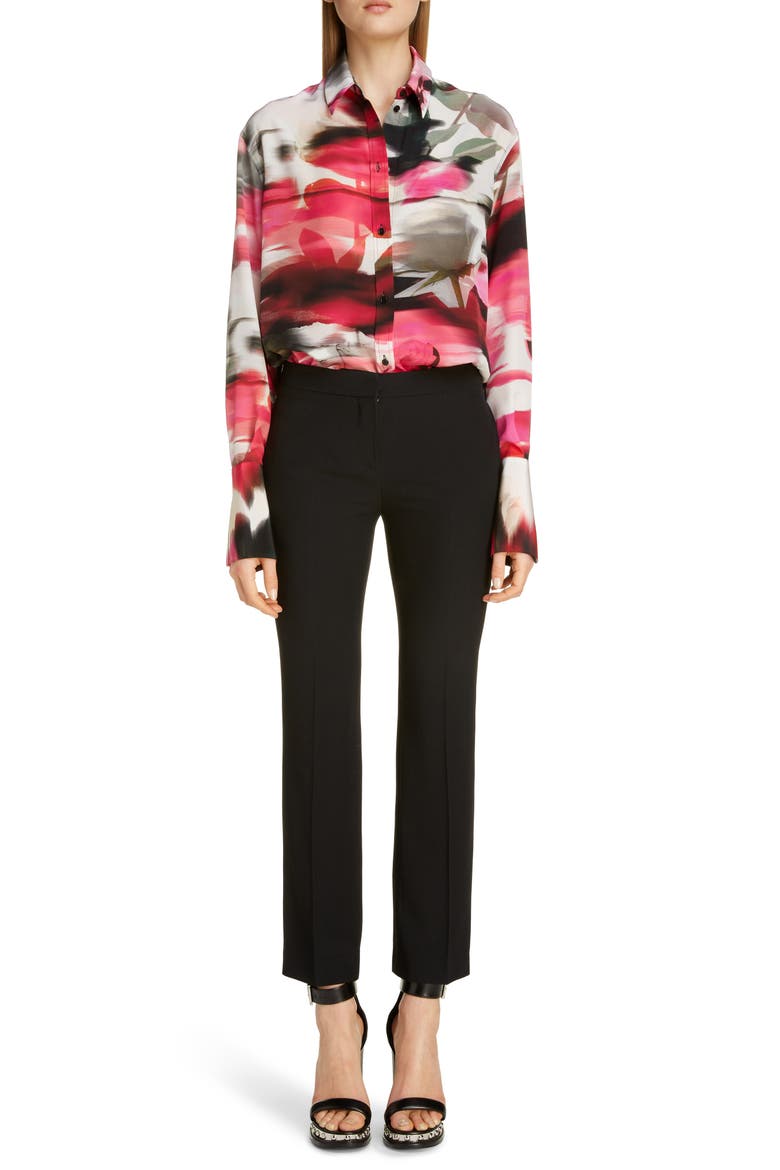 Alexander McQueen Rose Print Silk Blouse, Alternate, color, PINK