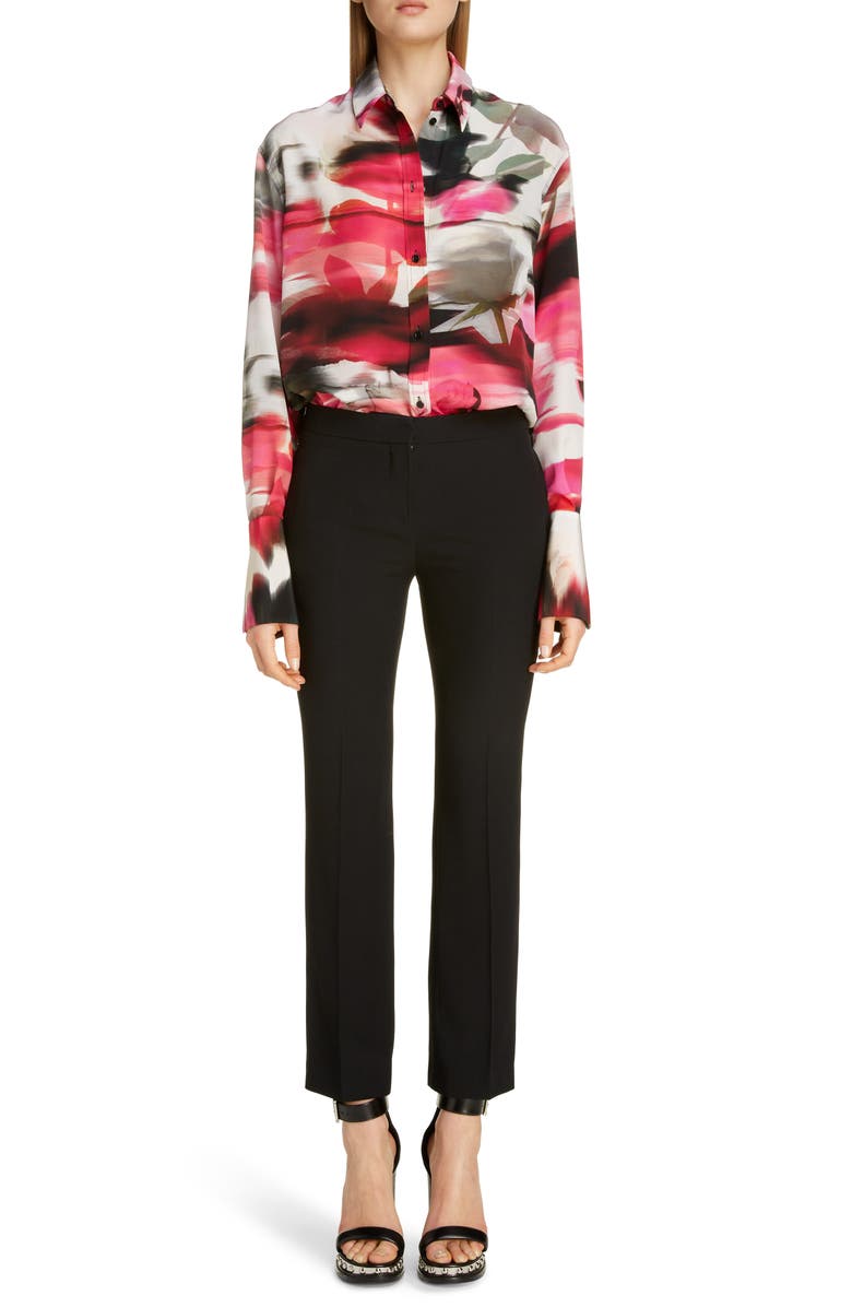 McQueen Alexander McQueen Rose Print Silk Blouse, Alternate, color, 