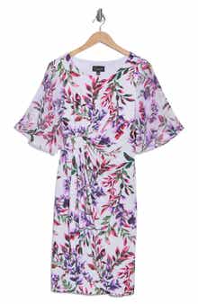 Connected Apparel Flutter Sleeve Faux Wrap Minidress