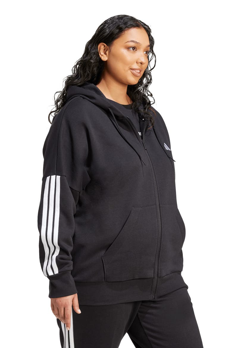 3-Stripes Fleece Zip Hoodie, Alternate, color, BLACK/ WHITE