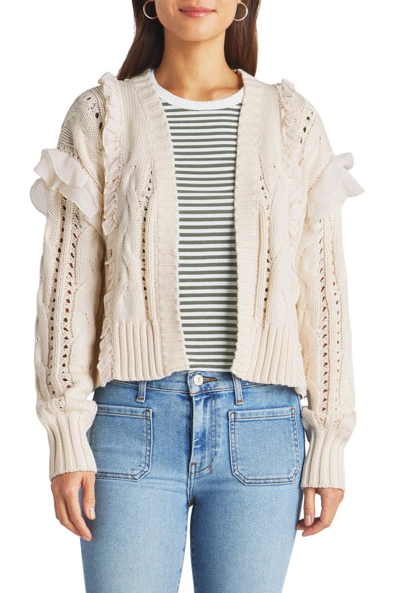 Dolly Ruffle Cotton Crop Cardigan, Main, color, NATURAL